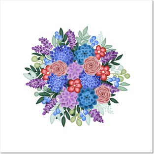 Red, Purple and Blue Floral bouquet Posters and Art